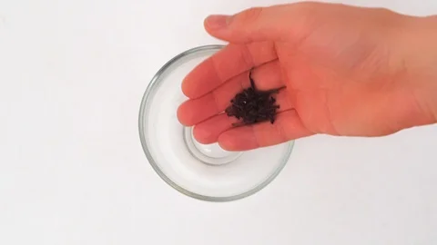 Top View of Making Black Tea in Transparent Cup Stock Footage 125398322