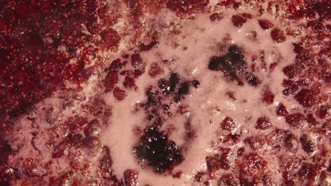 Top view of a of making homemade sweet raspberry jam. Stock Footage 210548299