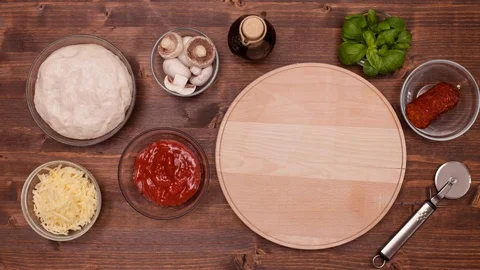 Top view of making a pizza - stop motion animation, 4k Stock-Footage 73225833
