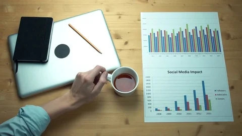 Top view male hands working with printed graphs making notes with marker Stock Footage 82903260