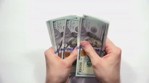 Top View of Man Counting Money on white background. 4K Stock Footage 48847860