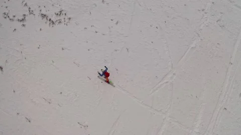 Top view of a man skiing uphill. Ski tour in the mountains. Stock Footage 180616713