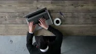 Top View Of Man Typing On Laptop Stock Footage
