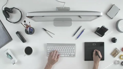 Top view man using his pen tablet Stock Footage 64776706