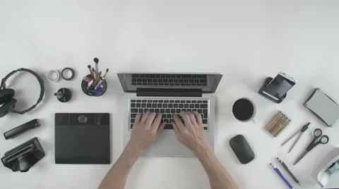 Top view man using his pen tablet Stock Footage 64776750