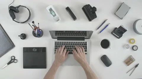 Top view man using his pen tablet Stock Footage 64776753