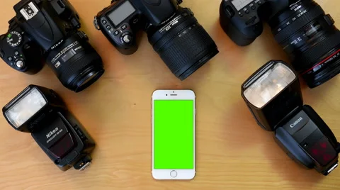 Top view of man using iphone on green screen. Stock Footage 67694108