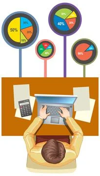 Top view of a man working at computer Stock Illustration