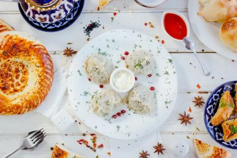 Top view of manti. Stock Photos