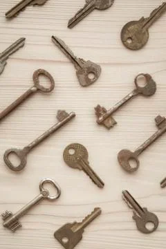 Top view of many old rusty key Stock Photos