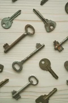 Top view of many old rusty key Stock Photos