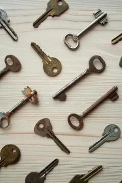 Top view of many old rusty key Stock Photos