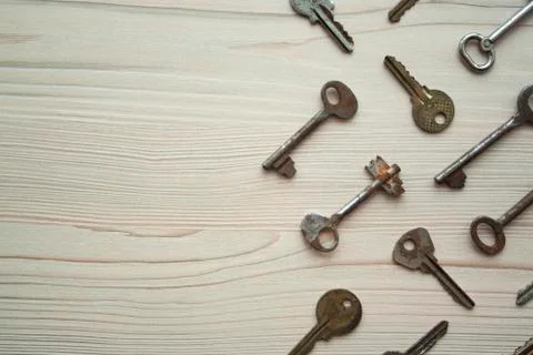Top view of many old rusty key Stock Photos