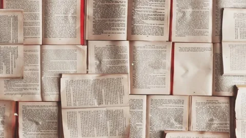 Top view of many open vintage books background, animated background Video stock 333977498