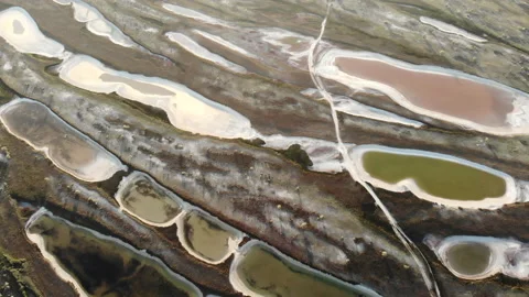 Top view of many small colorful lakes on Dzharylhach island Stock Footage 145394563