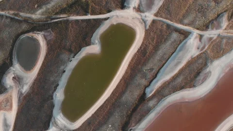 Top view of many small colorful lakes on Dzharylhach island Stock Footage 145394682
