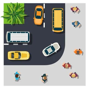 The top view is a map of the city district module block with town infrastructure Illustrazione stock