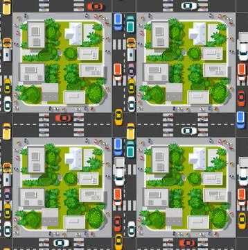 The top view is a map of the city district module block with town infrastructure Stock Illustration