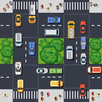 The top view is a map of the city district module block with town infrastructure Illustrazione stock