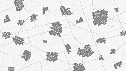 Top view on map with highlighted city zones. Detailed view of city. Decorative Stock Illustration