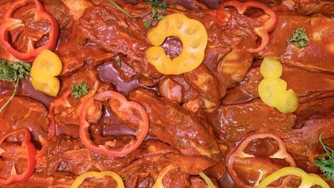 Top view of marinated lamb meat Stock Photos