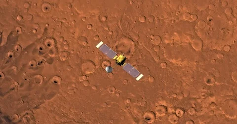 Top view of Mars Global Surveyor in orbit above Arabia Region. Stock Footage 72002600