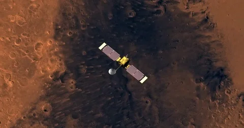 Top view of Mars Global Surveyor in orbit above Syrtis Major Region. Stock Footage 72002618