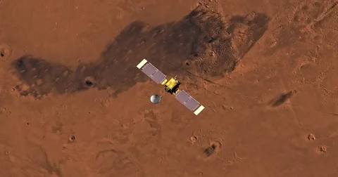 Top view of Mars Global Surveyor in orbit above Elysium Region. Stock-Footage 72002648