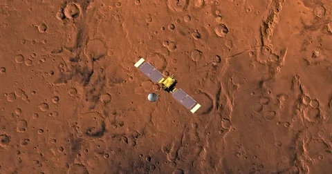 Top view of Mars Global Surveyor in orbit above Memnonia Region. Stock Footage 72002673