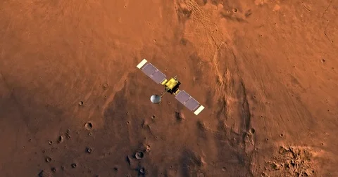 Top view of Mars Global Surveyor in orbit above Phoenicis Region. Stock Footage 72002698