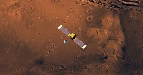 Top view of Mars Global Surveyor in orbit above Coprates Region. Stock-Footage 72002716