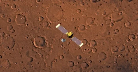 Top view of Mars Global Surveyor in orbit above Sinus Sabeus Region. Stock-Footage 72002755