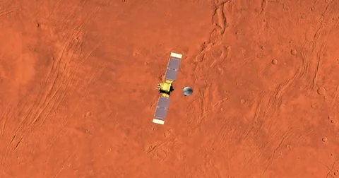 Top view of Mars Global Surveyor in orbit above Arcadia Region  Stock Footage 72069474