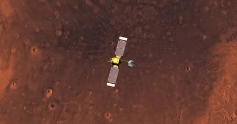 Top view of Mars Global Surveyor in orbit above Mare Acidalium Region  Stock Footage 72069741