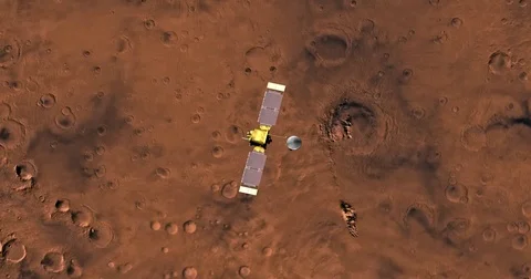 Top view of Mars Global Surveyor in orbit above Thaumasia Region  Stock Footage 72070721