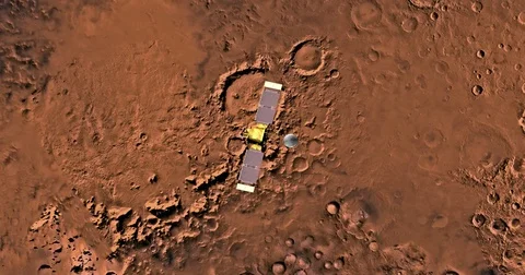 Top view of Mars Global Surveyor in orbit above Argyre Region  Stock Footage 72070783