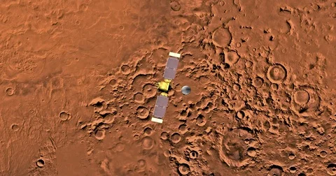 Top view of Mars Global Surveyor in orbit above Hellas Region  Stock Footage 72070900