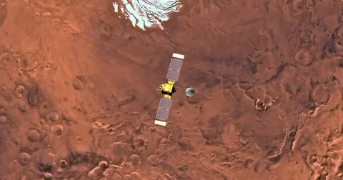 Top view of Mars Global Surveyor in orbit above Mare Australe Region (South Pole Stock-Footage 72071025
