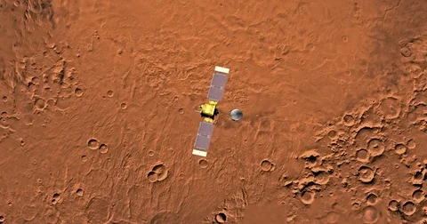 Top view of Mars Global Surveyor in orbit above Hellas Planitia  Stock Footage 72071153