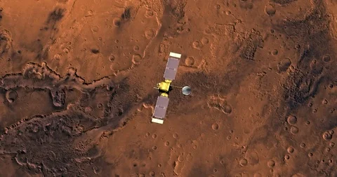 Top view of Mars Global Surveyor in orbit above Chryse Outflow Channel  Stock-Footage 72085540