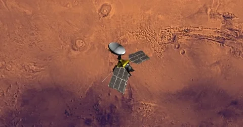 Top view of Mars Reconnaissance Orbiter above Mars at -109 degrees longitude. Stock Footage 62819791