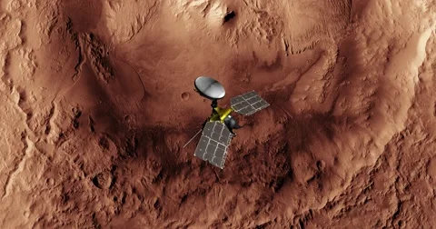 Top view of Mars Reconnaissance Orbiter above Mars' Gale Crater. Stock-Footage 62827586