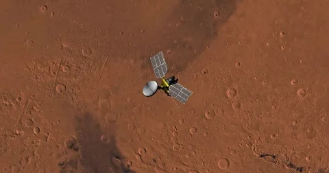 Top view of Mars Reconnaissance Orbiter in orbit above Amenthes Region  Video stock 71927926