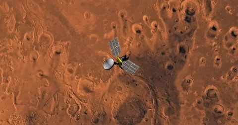 Top view of Mars Reconnaissance Orbiter in orbit above Oxia Palus Region. Stock Footage 71928052