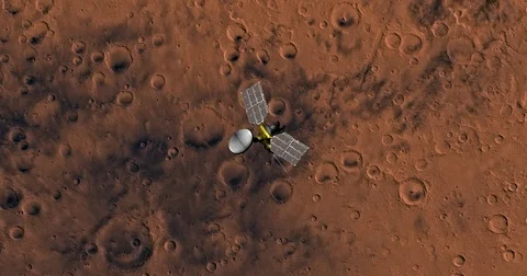 Top view of Mars Reconnaissance Orbiter in orbit above Aeolis Region. Stock Footage 71928106
