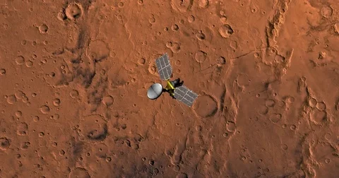 Top view of Mars Reconnaissance Orbiter in orbit above Memnonia Region. Stock Footage 71928148