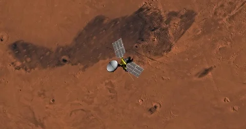 Top view of Mars Reconnaissance Orbiter in orbit above Elysium Region. Stock Footage 71928172