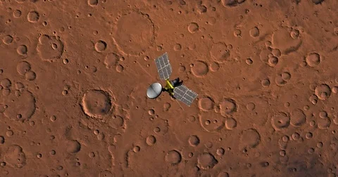 Top view of Mars Reconnaissance Orbiter in orbit above Sinus Sabeus Region. Stock Footage 71928395