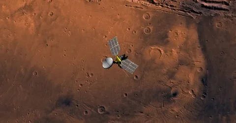 Top view of Mars Reconnaissance Orbiter in orbit above Coprates Region. Stock-Footage 71928439