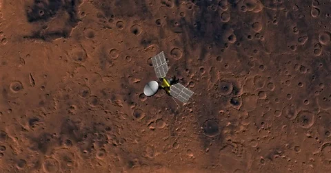 Top view of Mars Reconnaissance Orbiter in orbit above Iapygia Region. Stock Footage 71928491